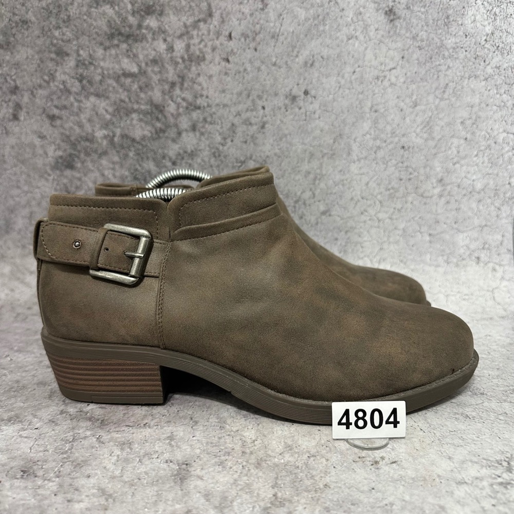 Torrid Buckle Ankle Bootie Women 12WW Taupe Faux Suede Side Zip Block Heel Boot